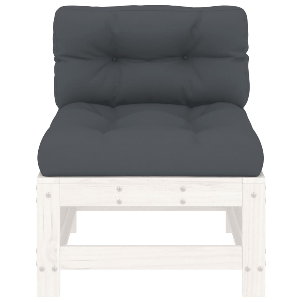 White Solid Wood Pine Middle Sofa with Cushions - Elegant Seating