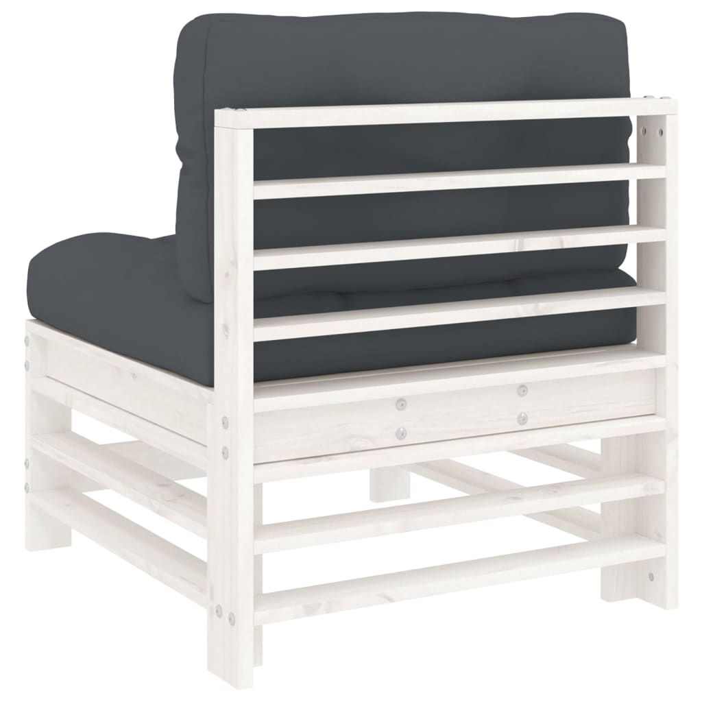 White Solid Wood Pine Middle Sofa with Cushions - Elegant Seating