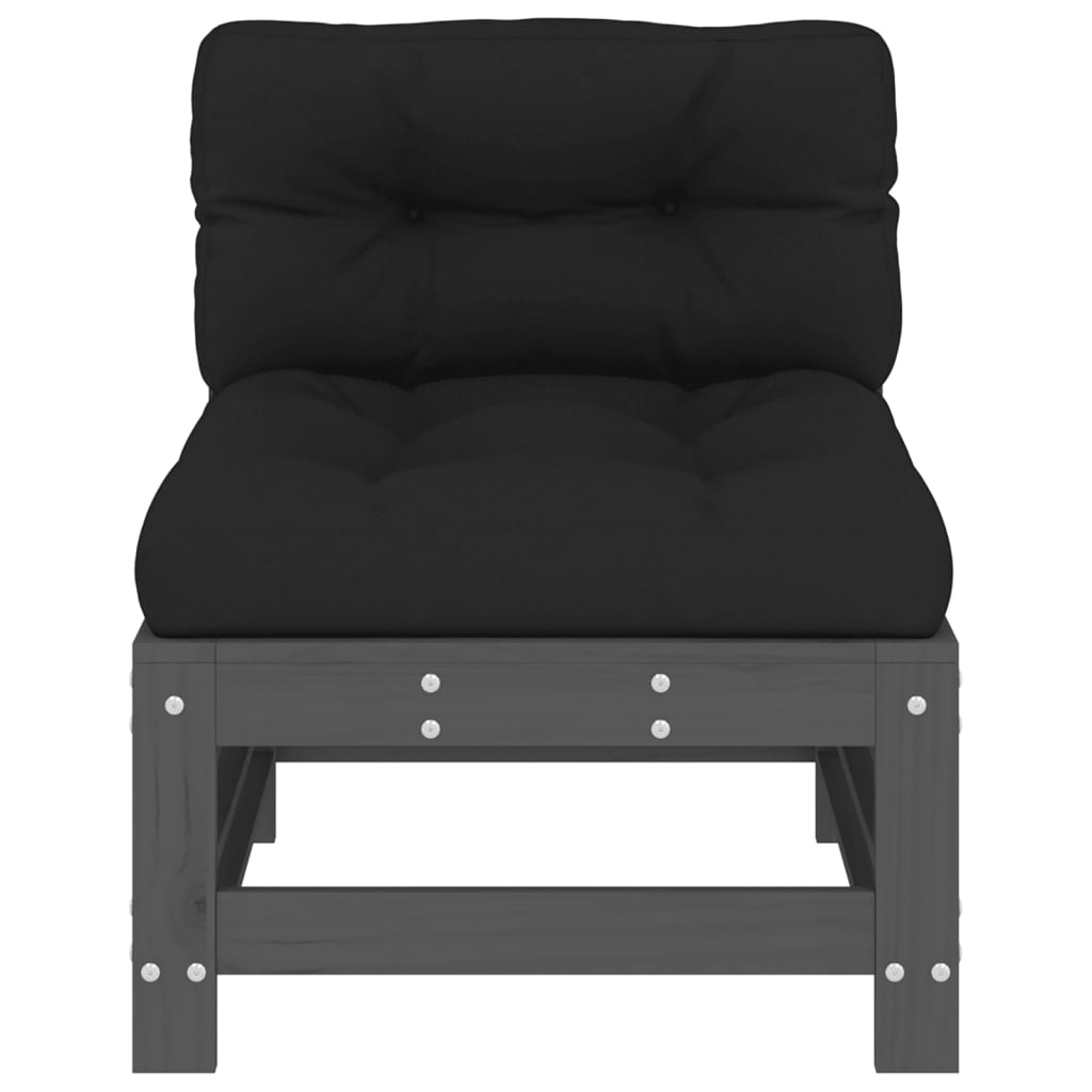 Grey Solid Wood Pine Middle Sofa with Cushions