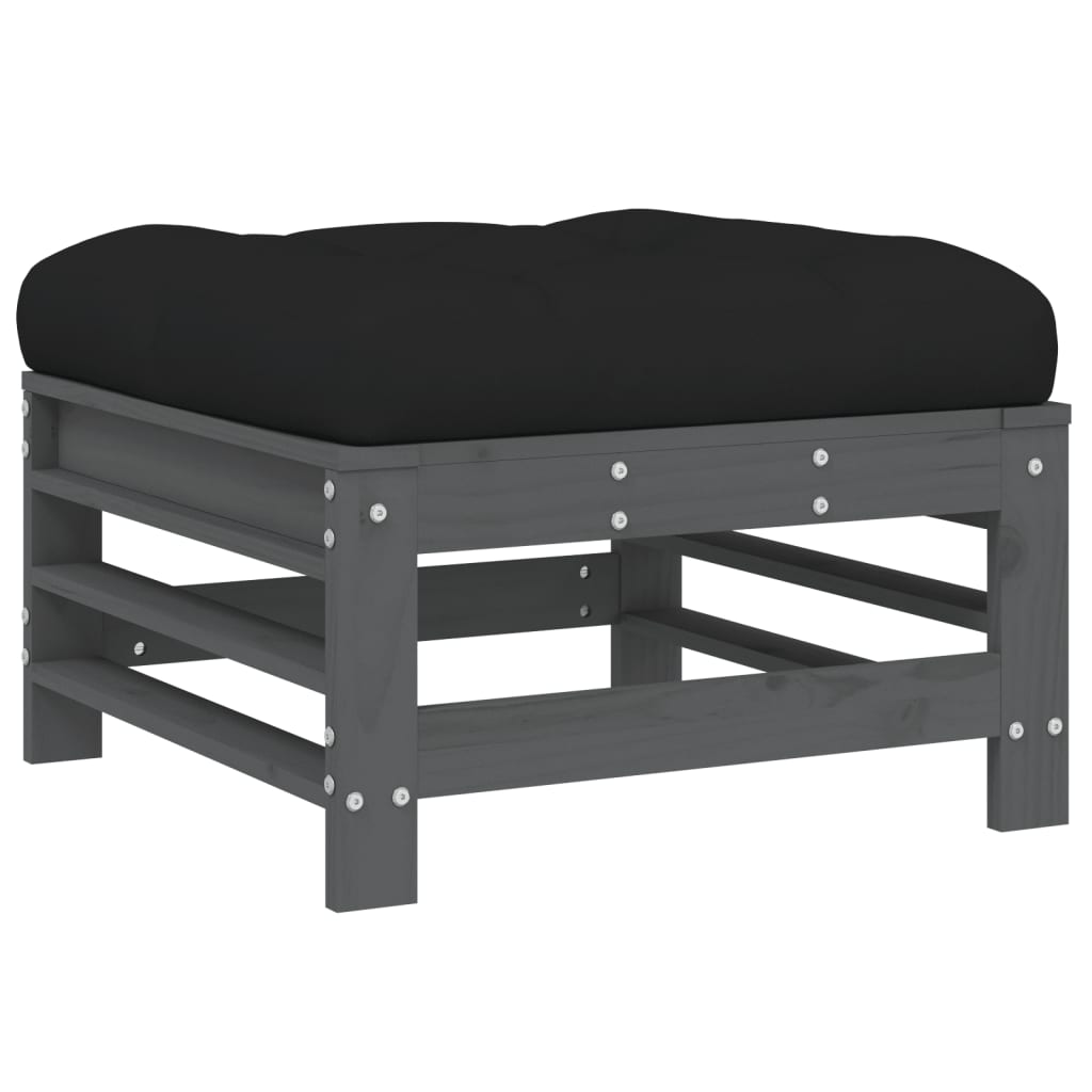 Grey Pine Garden Footstool with Cushion - Solid Wood Comfort