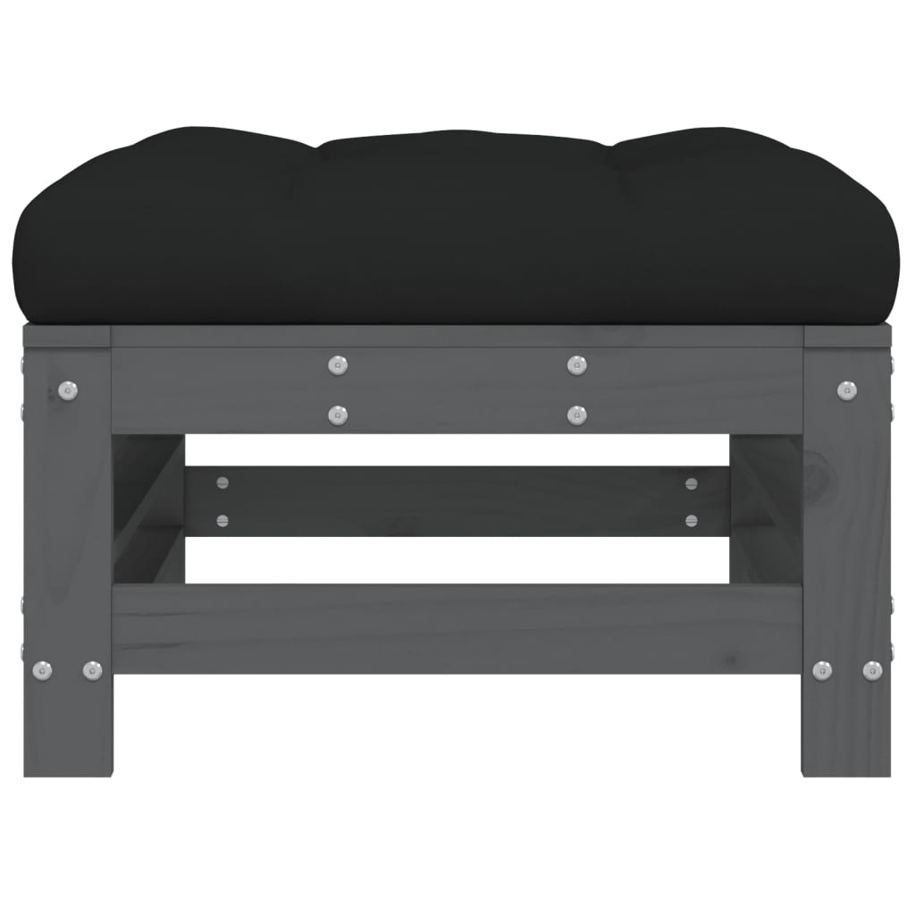 Grey Pine Garden Footstool with Cushion - Solid Wood Comfort