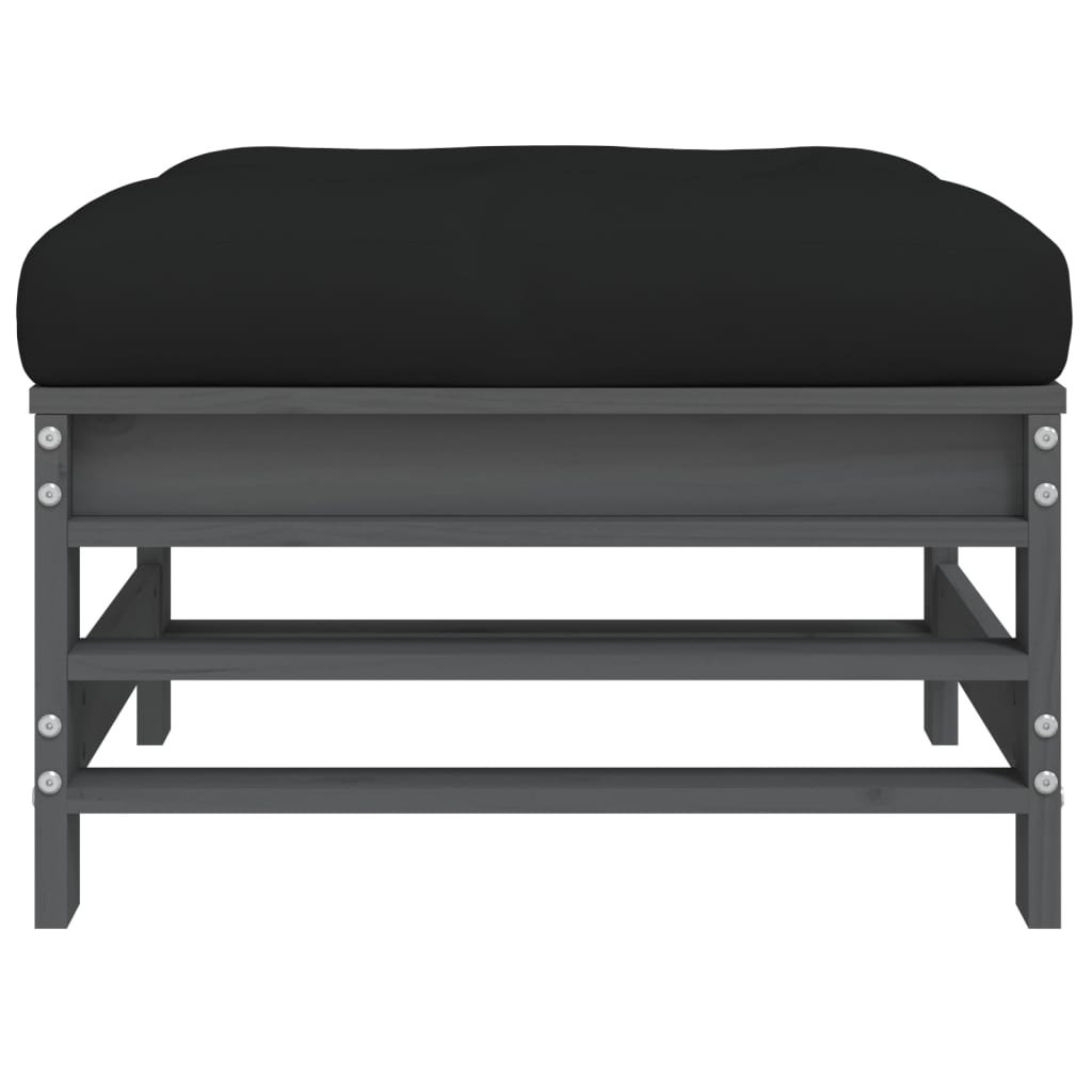 Grey Pine Garden Footstool with Cushion - Solid Wood Comfort