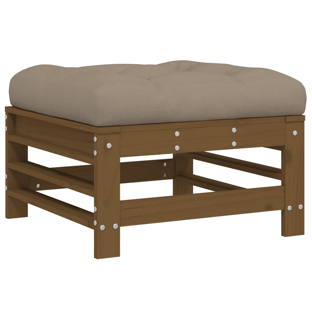 Honey Brown Wood Garden Footstool with Cushion - Solid Pine