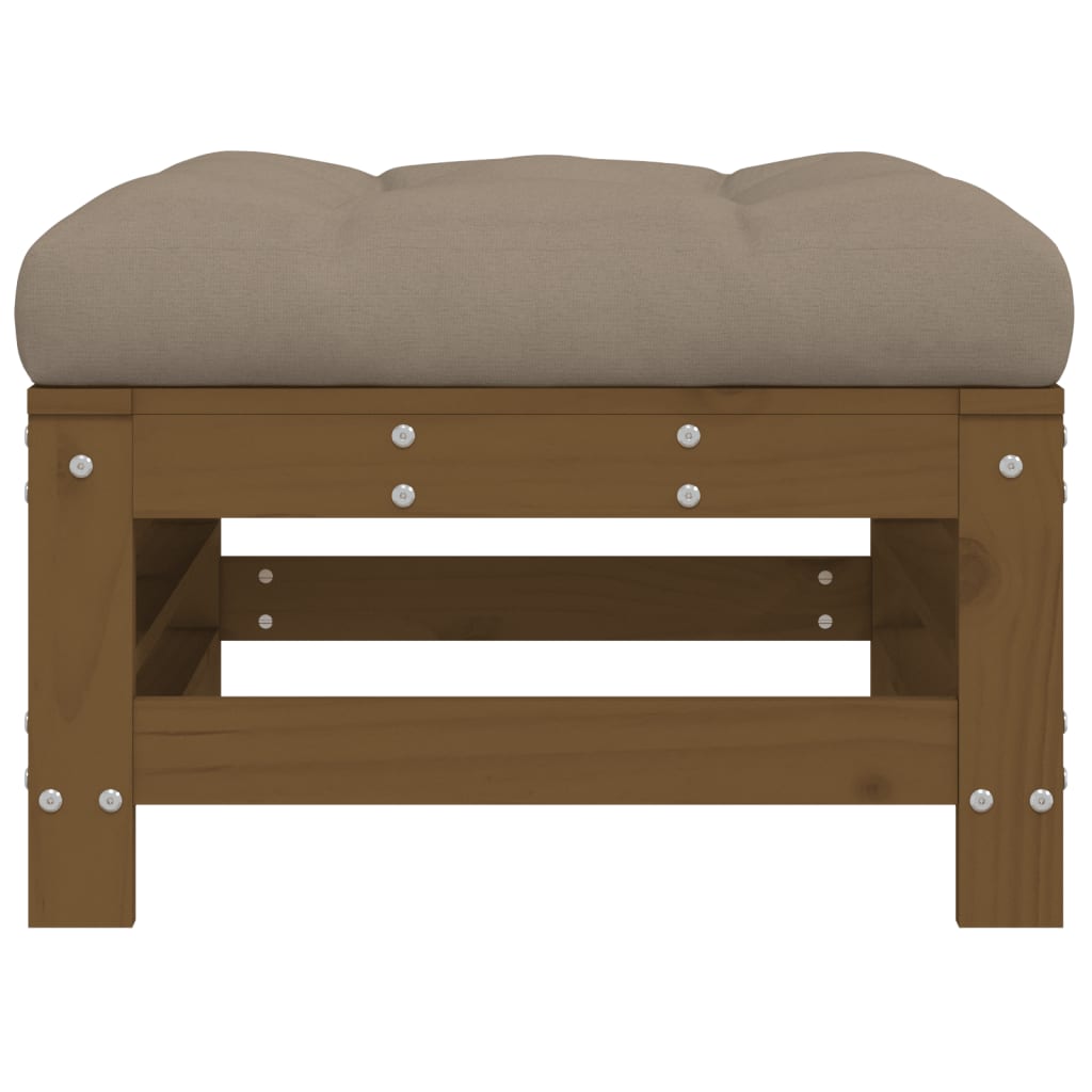 Honey Brown Wood Garden Footstool with Cushion - Solid Pine