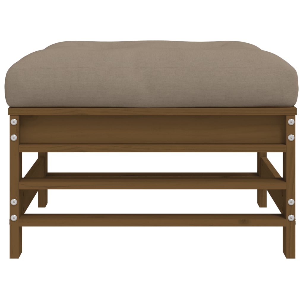 Honey Brown Wood Garden Footstool with Cushion - Solid Pine