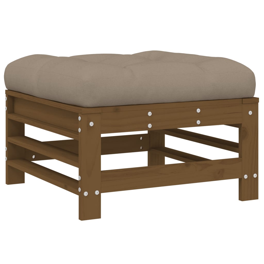 Honey Brown Wood Garden Footstool with Cushion - Solid Pine