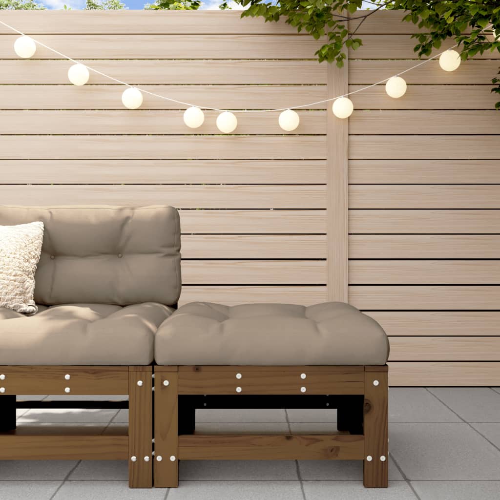 Honey Brown Wood Garden Footstool with Cushion - Solid Pine