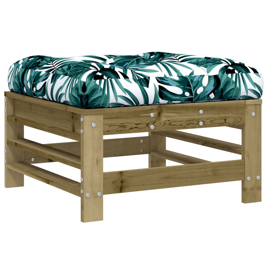 Pine Wood Garden Footstool with Cushion - Durable Outdoor Seating