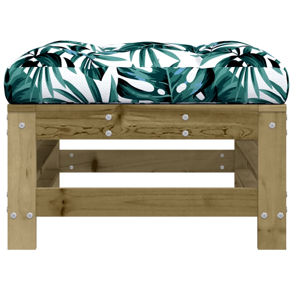 Pine Wood Garden Footstool with Cushion - Durable Outdoor Seating