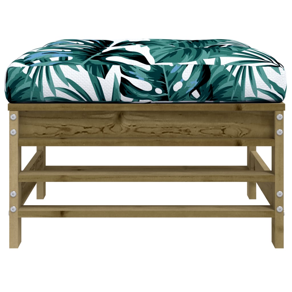 Pine Wood Garden Footstool with Cushion - Durable Outdoor Seating
