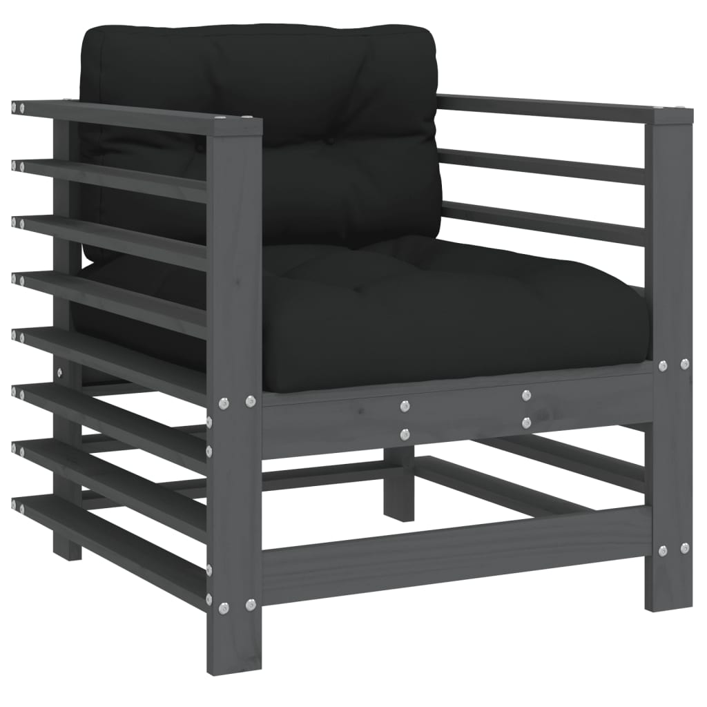 Solid Wood Pine Garden Chairs with Cushions, 2 Pcs - Grey