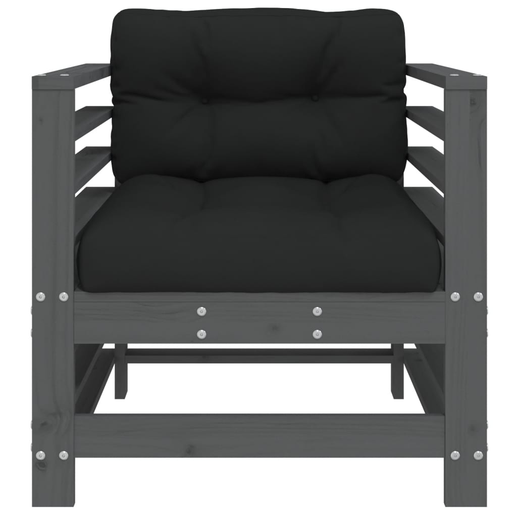 Solid Wood Pine Garden Chairs with Cushions, 2 Pcs - Grey