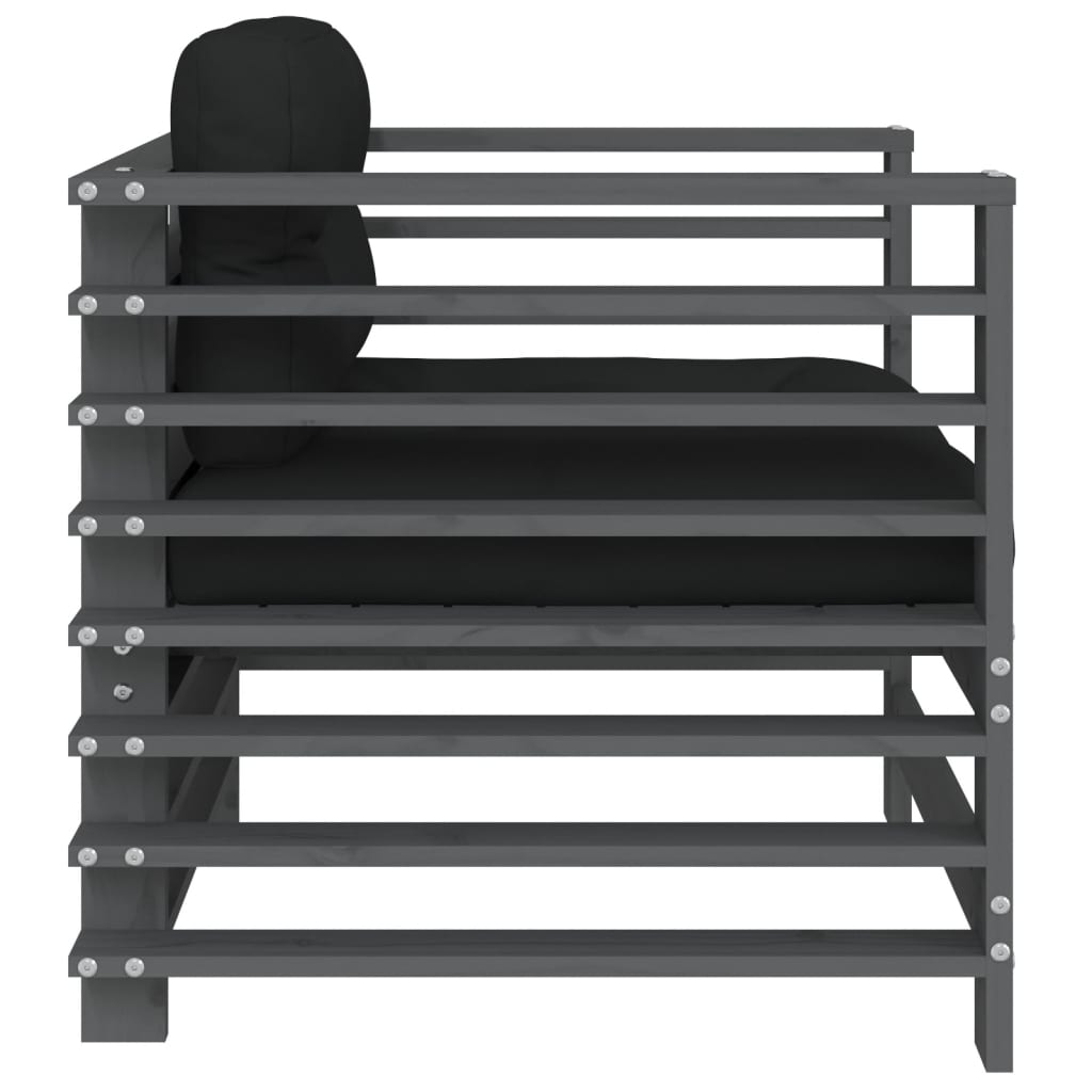 Solid Wood Pine Garden Chairs with Cushions, 2 Pcs - Grey