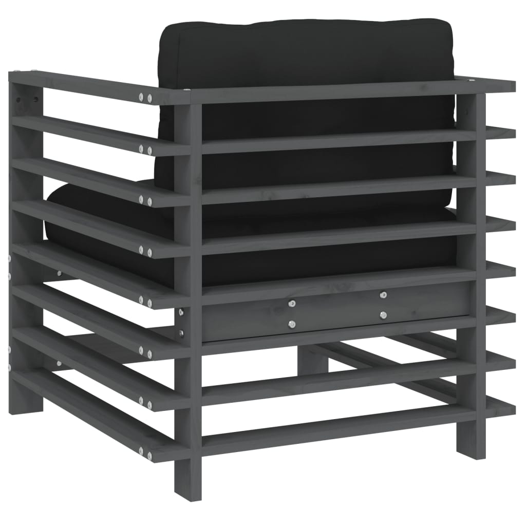 Solid Wood Pine Garden Chairs with Cushions, 2 Pcs - Grey