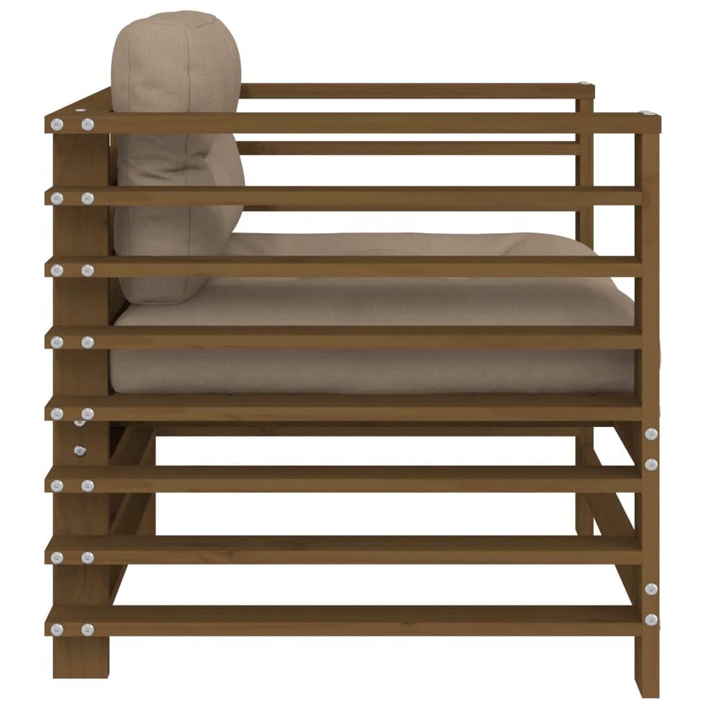 Honey Brown Solid Pine Garden Chairs with Cushions, 2-Piece Set