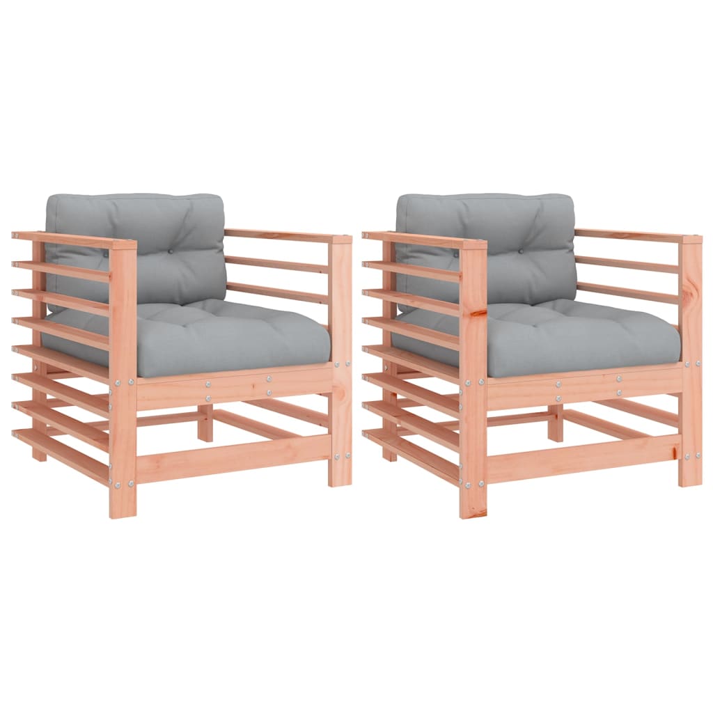 2-Piece Solid Douglas Wood Garden Chairs with Cushions - Natural Finish