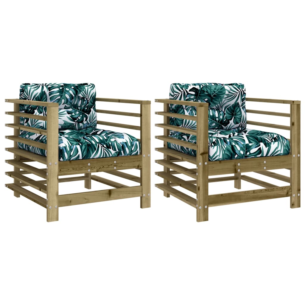 2-Piece Pine Garden Chairs with Cushions - Durable Wood Finish