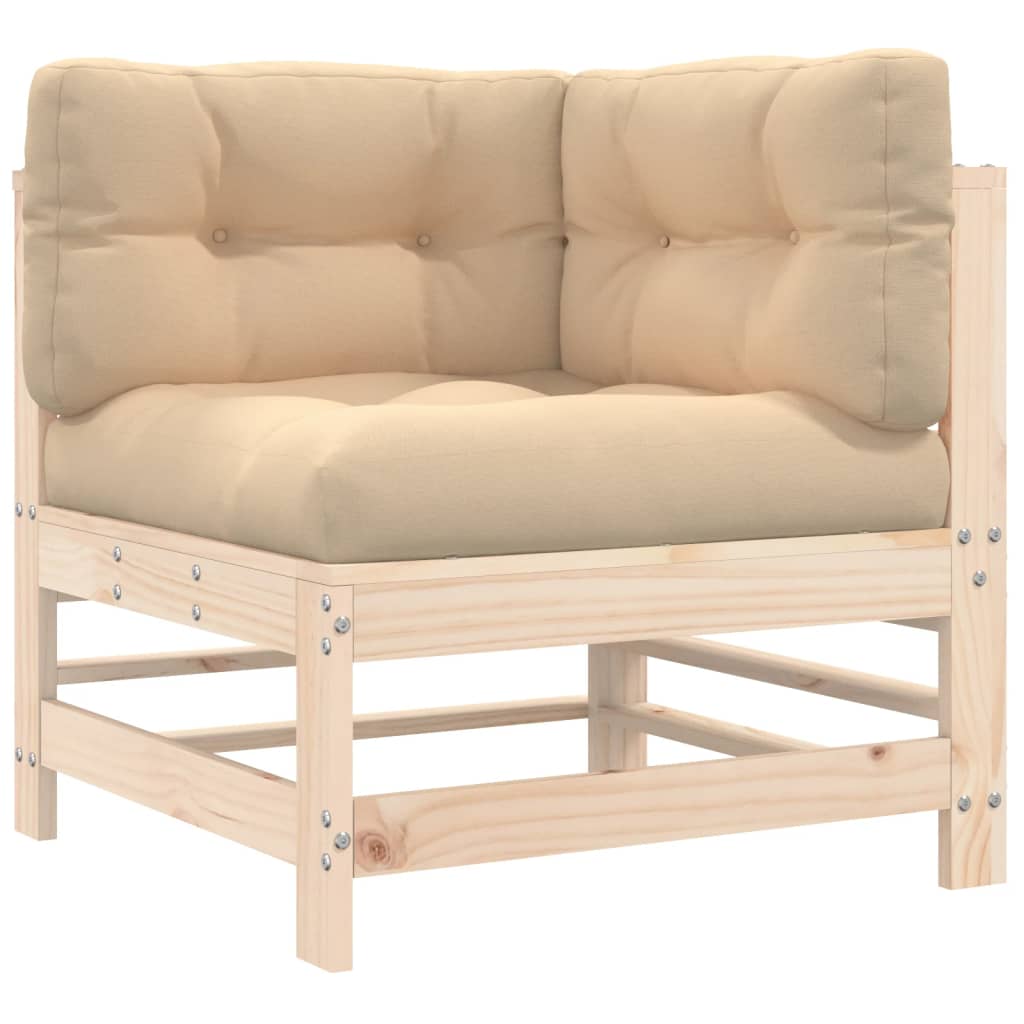 Solid Wood Pine Corner Sofa Set with Cushions - 2 Pieces