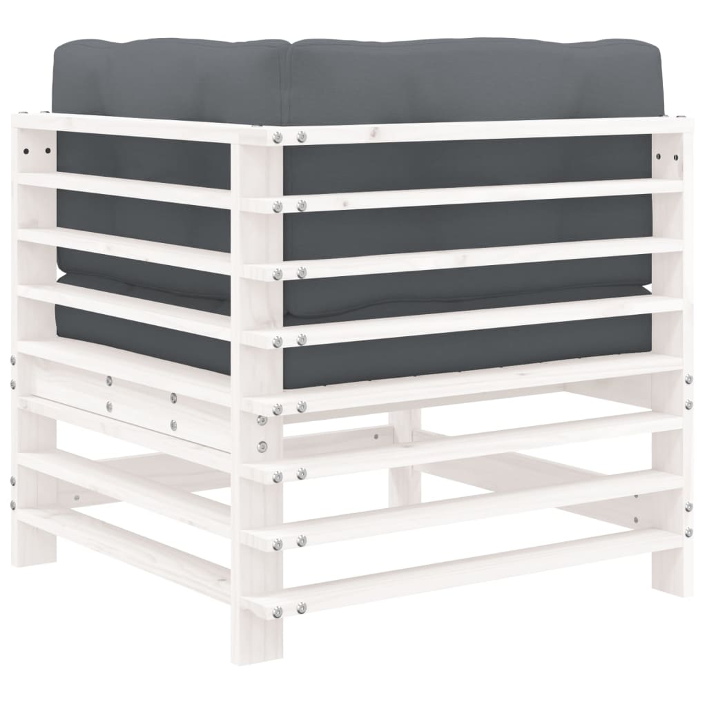 White Solid Wood Pine Corner Sofas with Cushions - 2 pcs Set