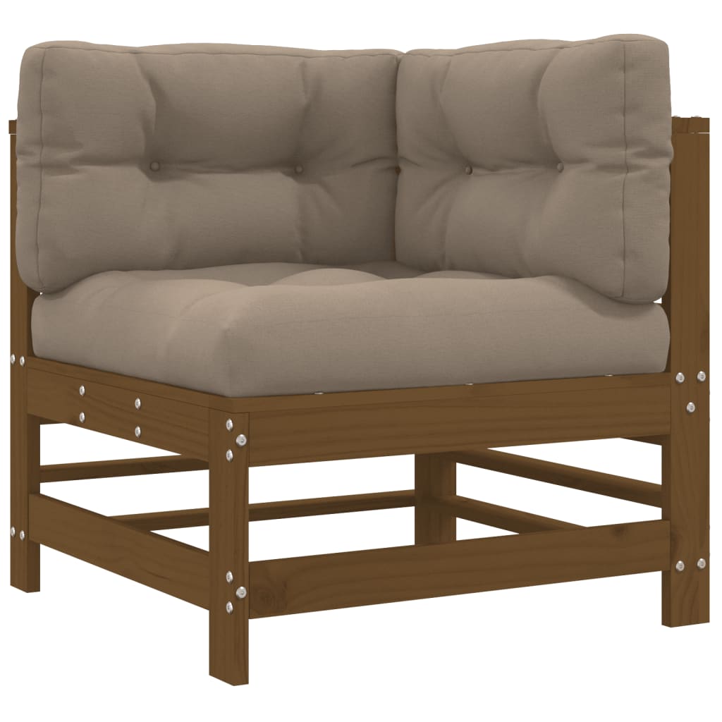 2-Piece Honey Brown Pine Wood Corner Sofa Set with Cushions