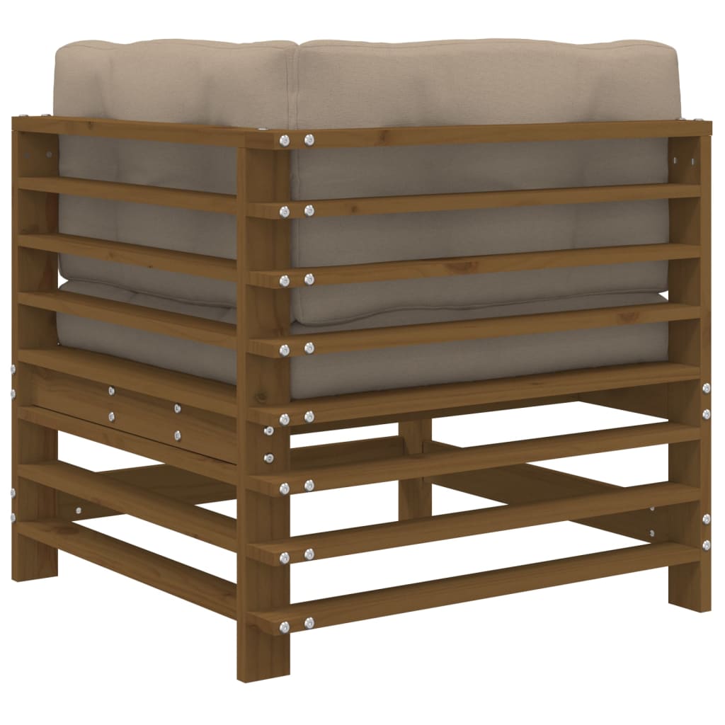 2-Piece Honey Brown Pine Wood Corner Sofa Set with Cushions