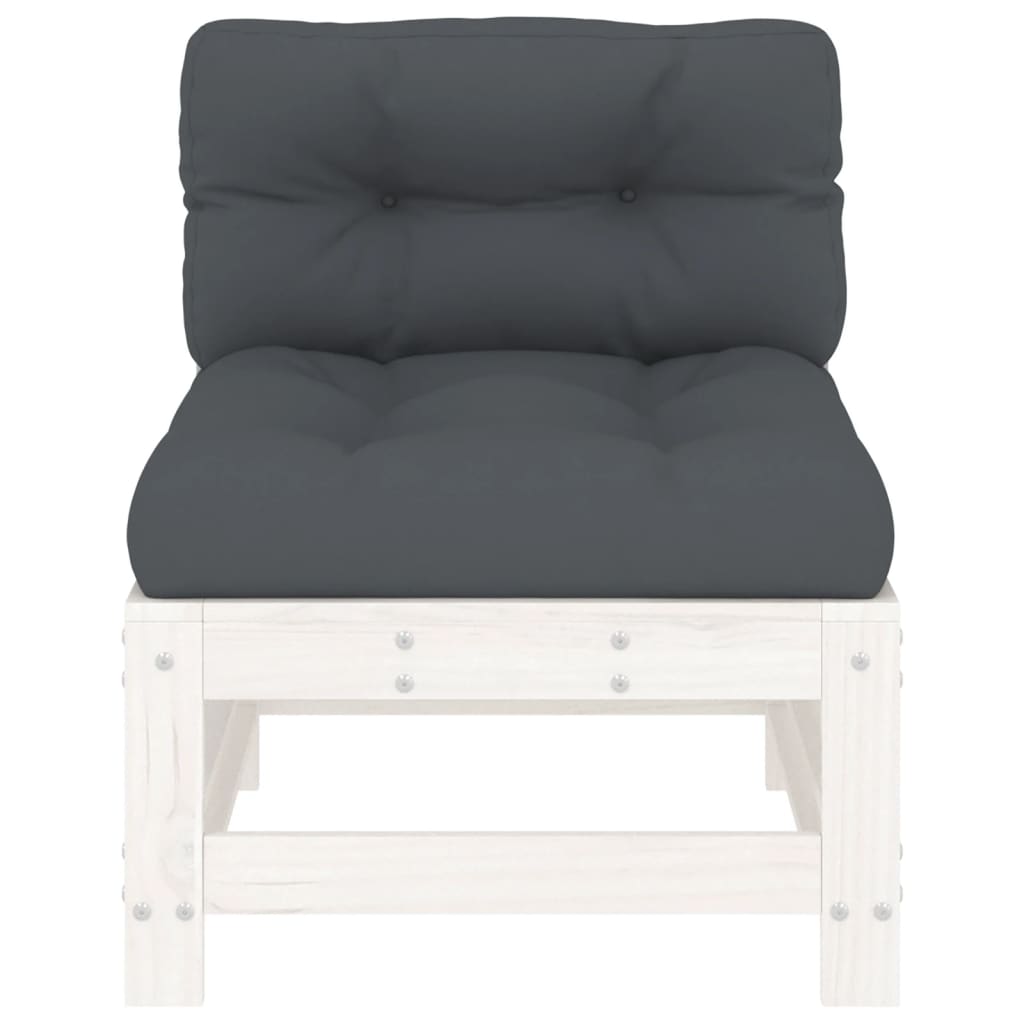 Solid Pine Wood White Middle Sofa Set with Cushions - 2 Pieces