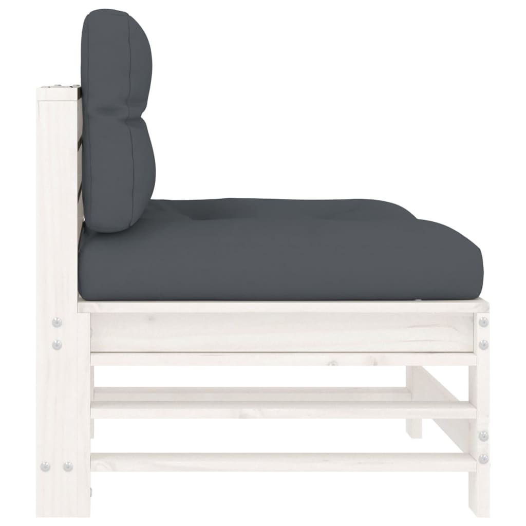 Solid Pine Wood White Middle Sofa Set with Cushions - 2 Pieces