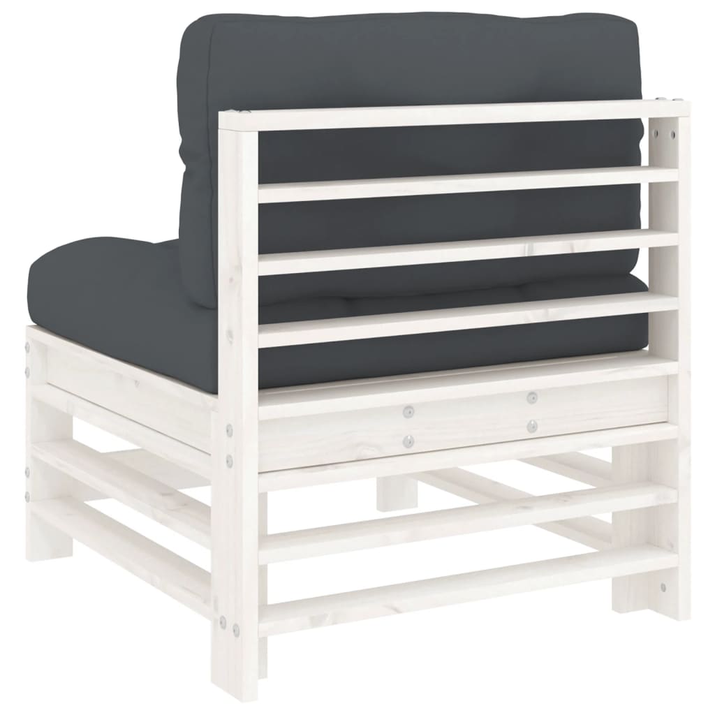 Solid Pine Wood White Middle Sofa Set with Cushions - 2 Pieces