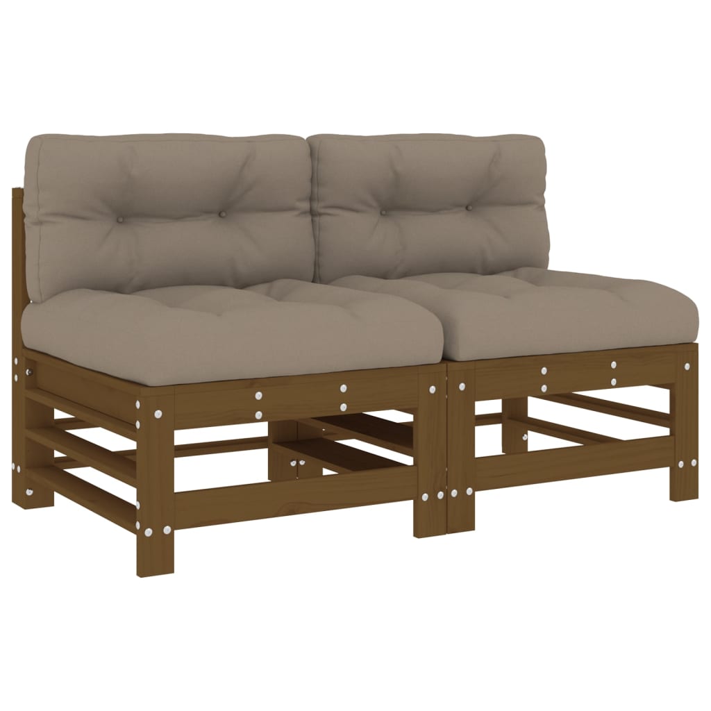 Solid Pine Wood 2-Piece Sofa Set with Cushions, Honey Brown Finish