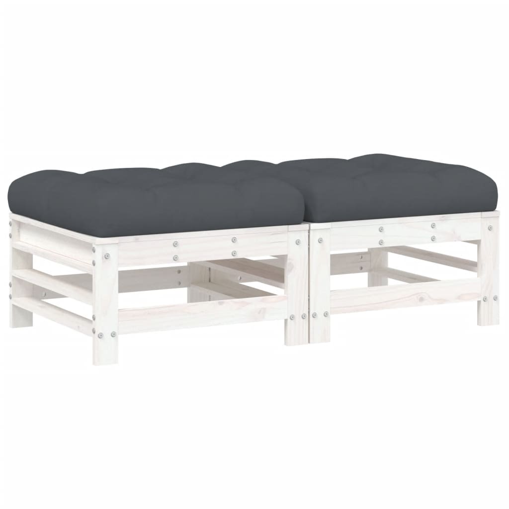 White Pine Wood Garden Footstools with Cushions, 2-Piece Set