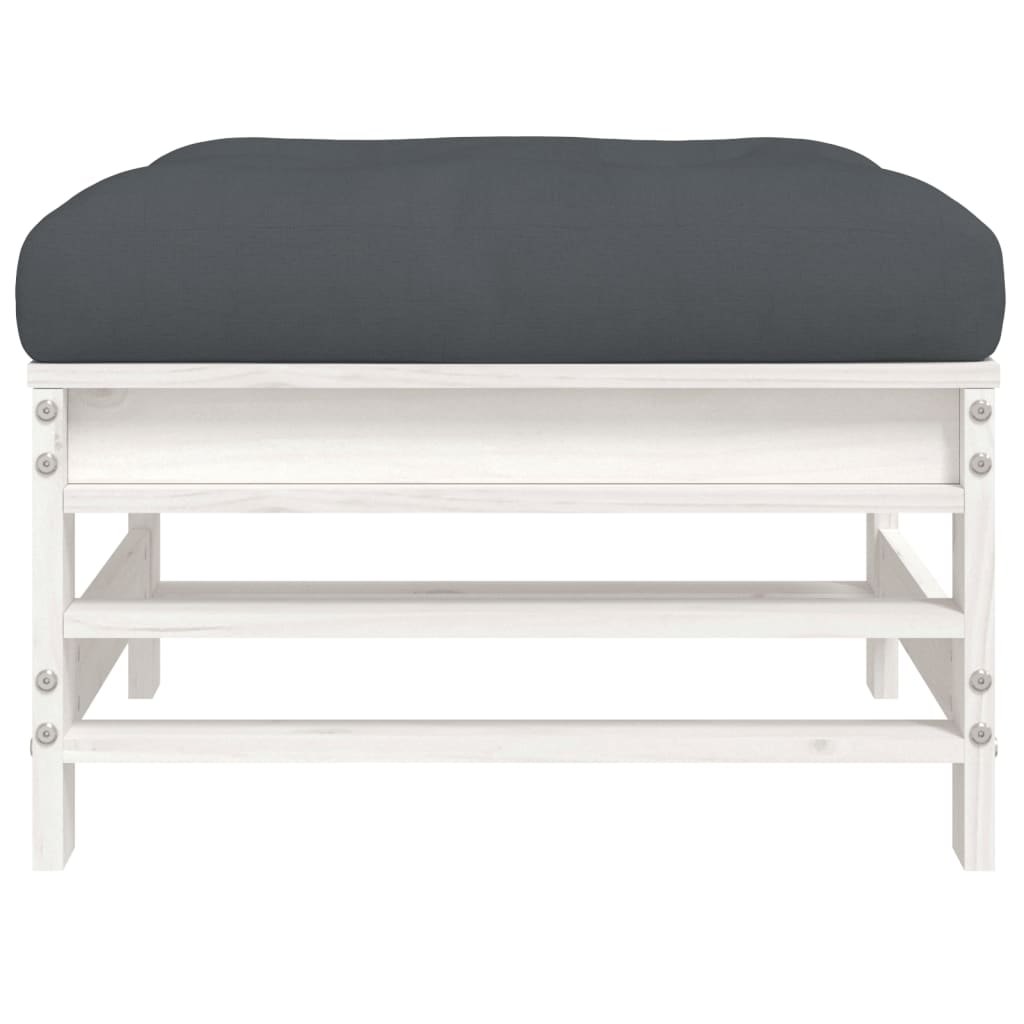 White Pine Wood Garden Footstools with Cushions, 2-Piece Set
