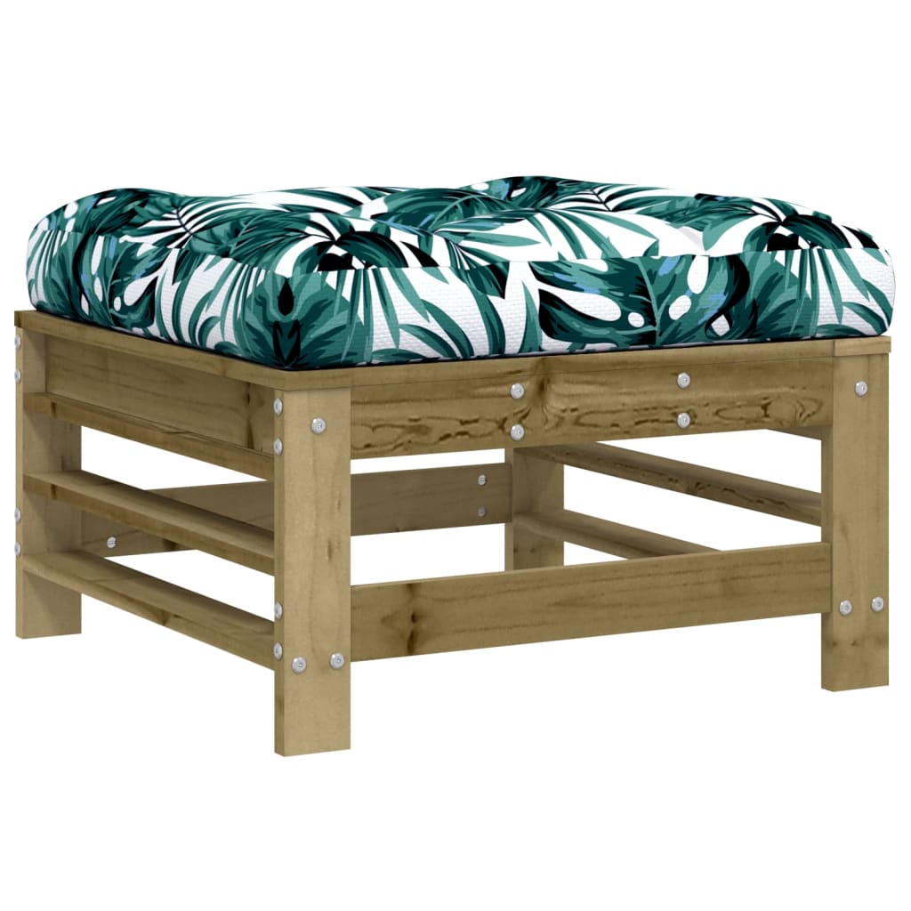 Pine Wood Garden Footstools with Cushions, 2pcs Set