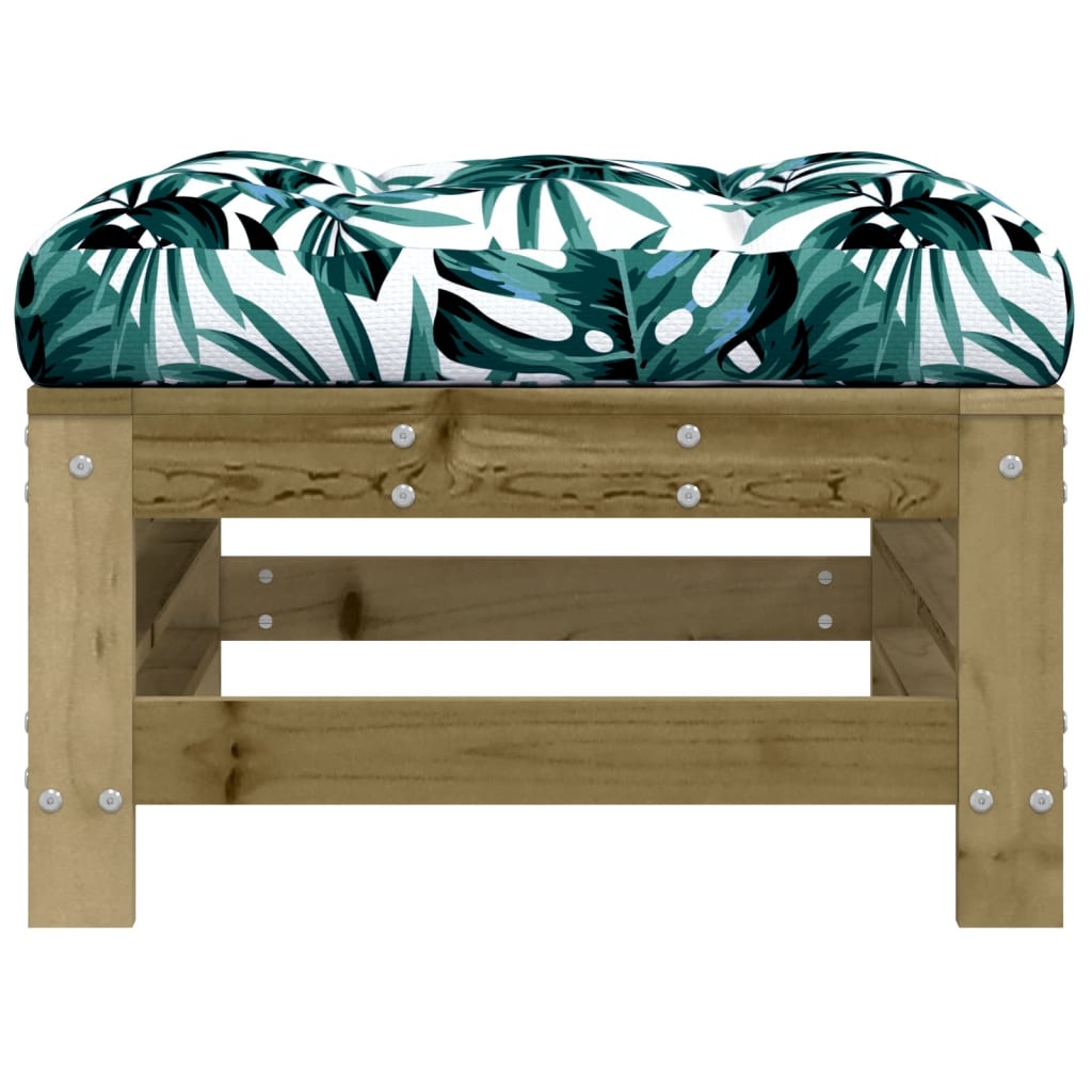 Pine Wood Garden Footstools with Cushions, 2pcs Set