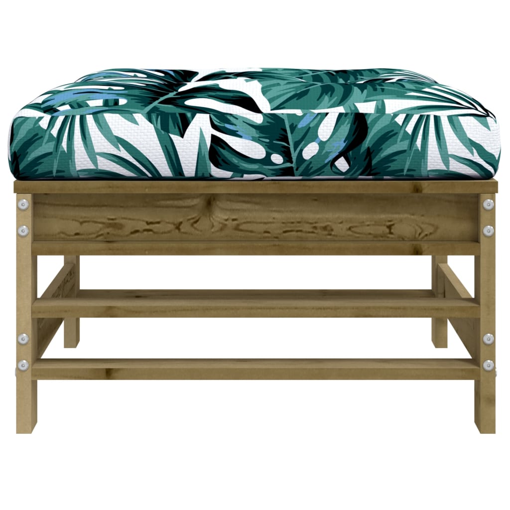 Pine Wood Garden Footstools with Cushions, 2pcs Set
