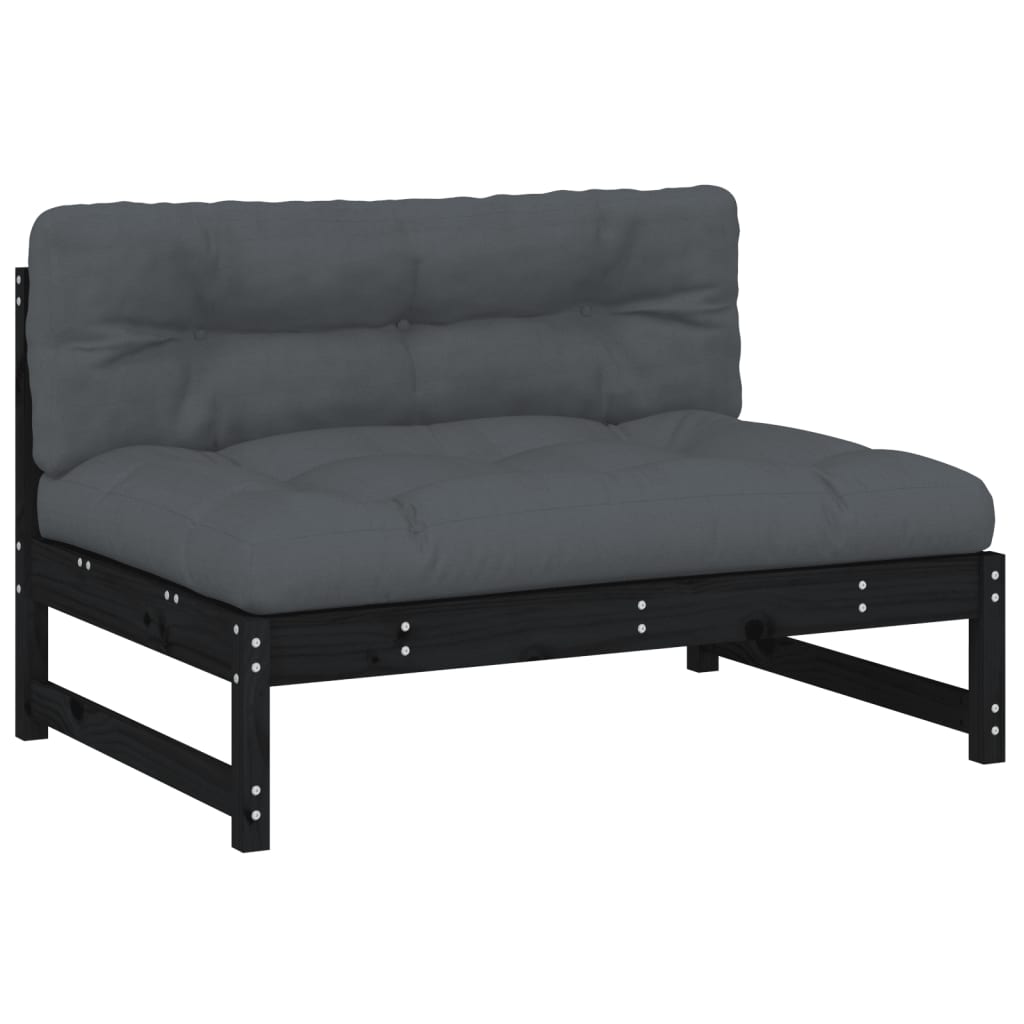 Elegant Black Middle Sofa - Solid Pine Wood (120x80 cm)