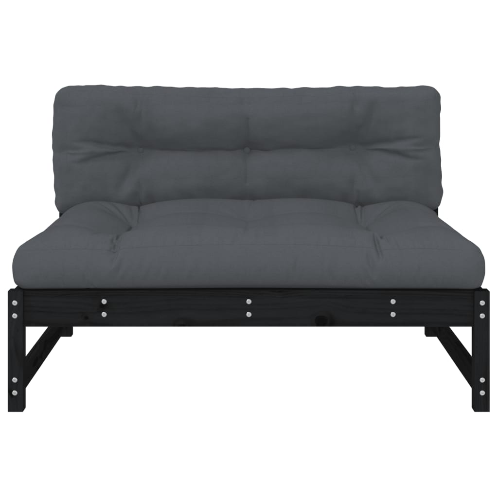 Elegant Black Middle Sofa - Solid Pine Wood (120x80 cm)