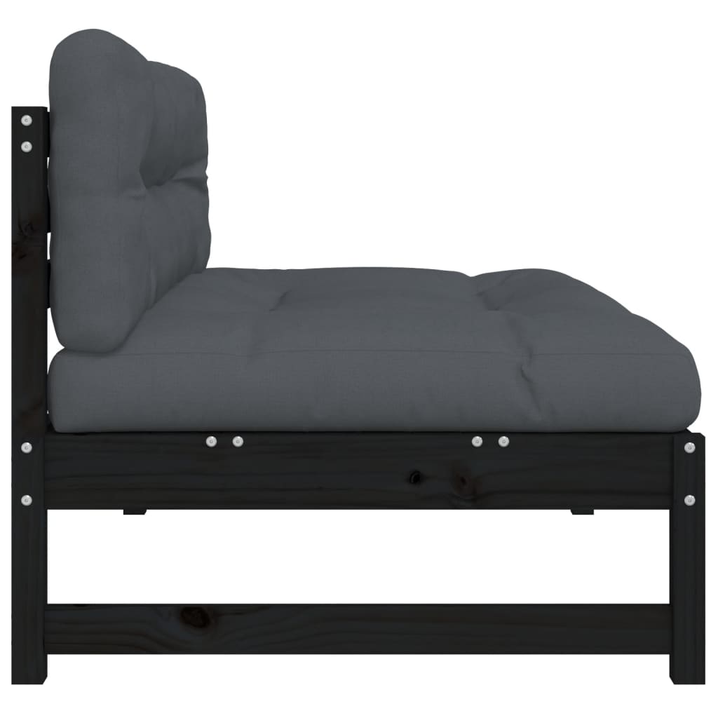 Elegant Black Middle Sofa - Solid Pine Wood (120x80 cm)