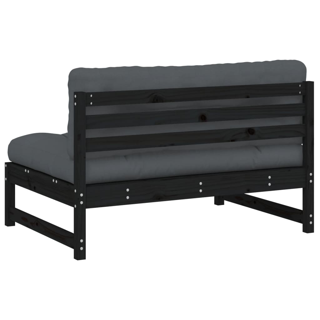 Elegant Black Middle Sofa - Solid Pine Wood (120x80 cm)