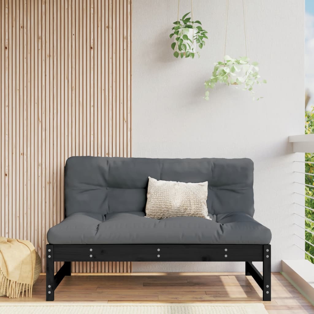 Elegant Black Middle Sofa - Solid Pine Wood (120x80 cm)