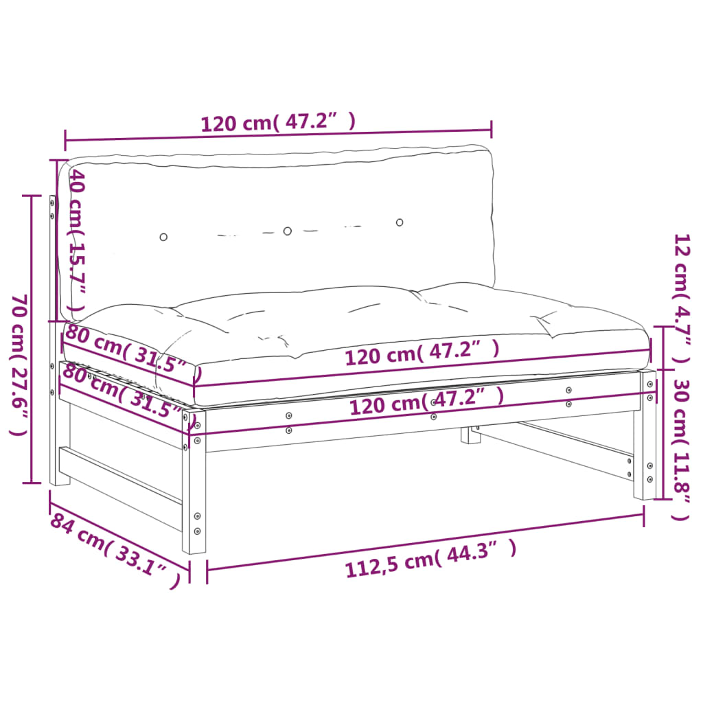 Douglas Solid Wood Middle Sofa 120x80 cm - Durable & Stylish