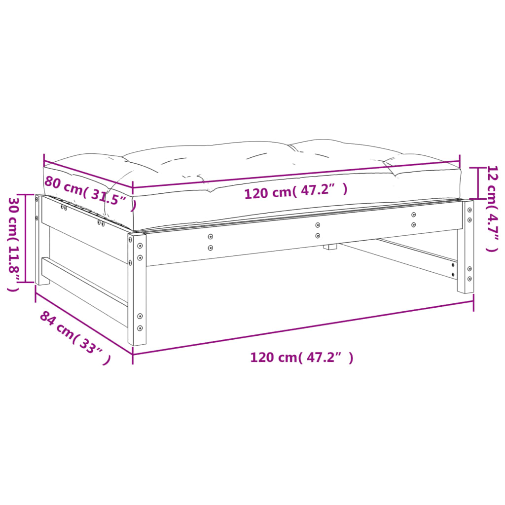 Solid Wood Pine Garden Footstool, White 120x80 cm