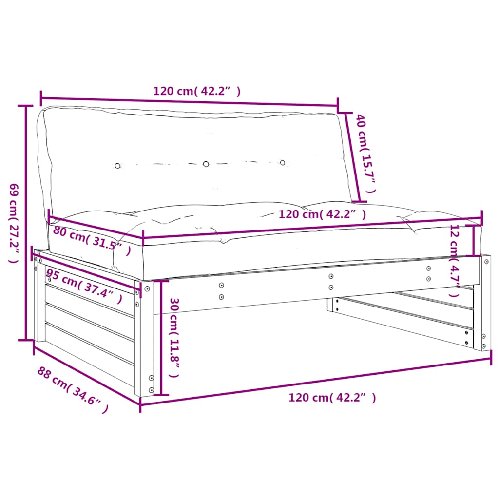 Compact Middle Sofa 120x80 cm in Pine Impregnated Wood