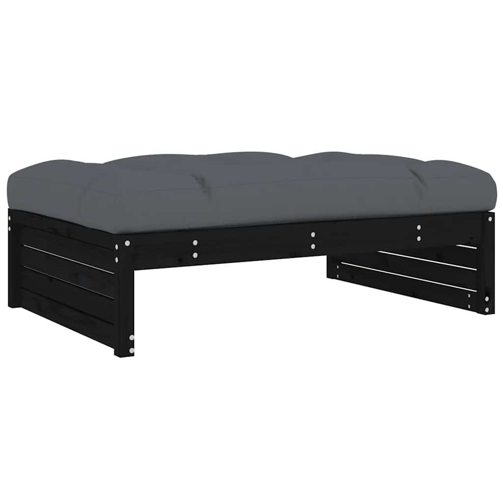 Solid Pine Wood Garden Footstool - Black 120x80 cm