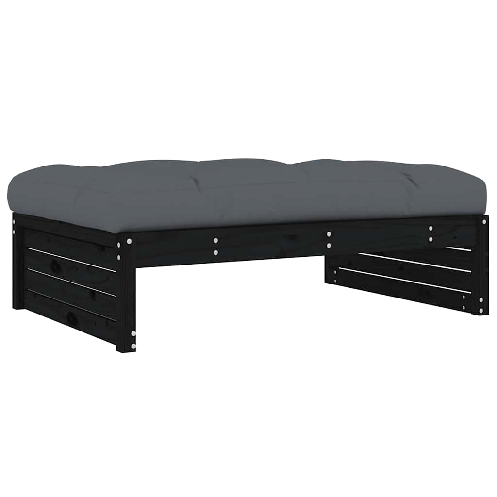 Solid Pine Wood Garden Footstool - Black 120x80 cm