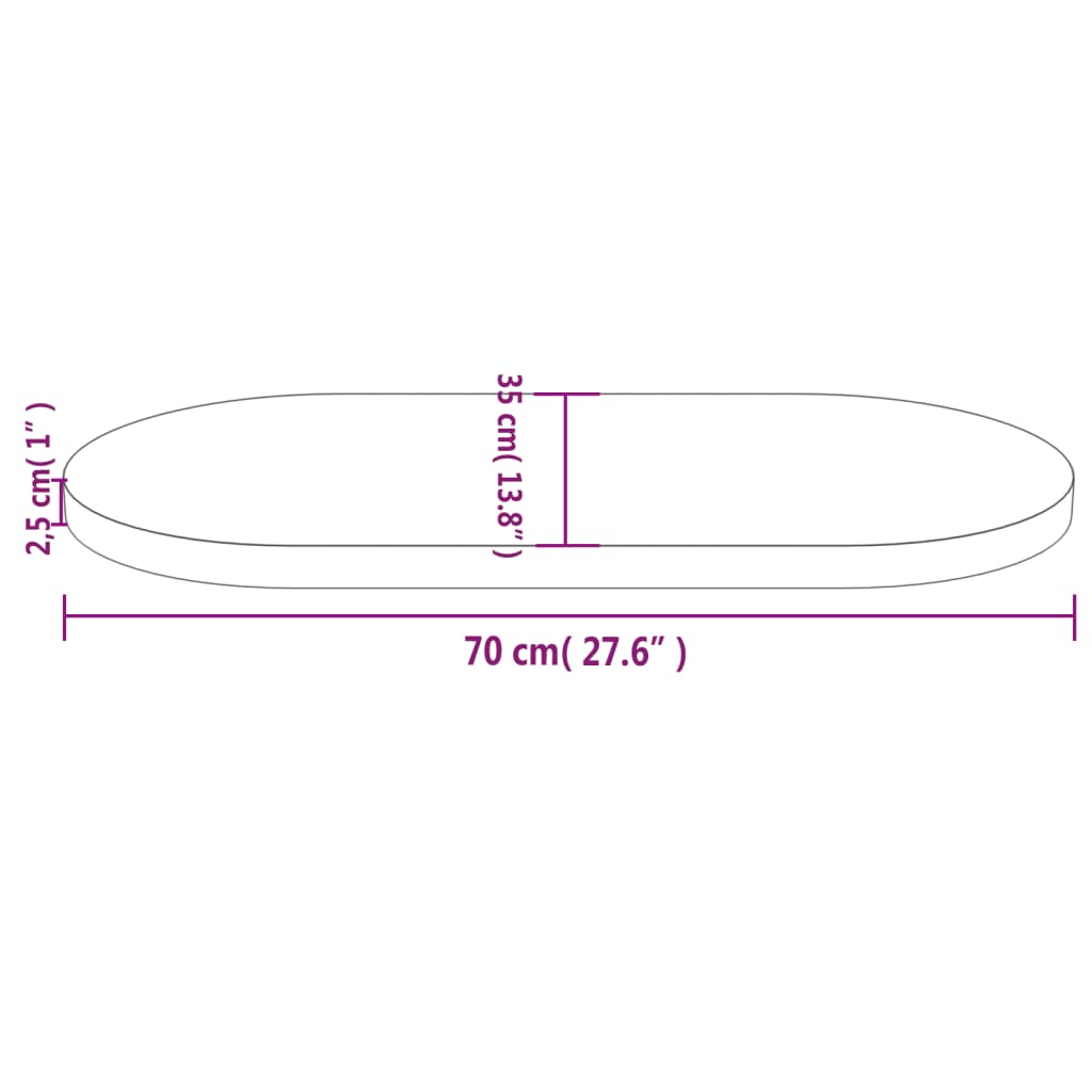 Solid Pine Oval Table Top 70x35x2.5 cm - Durable Wood Design