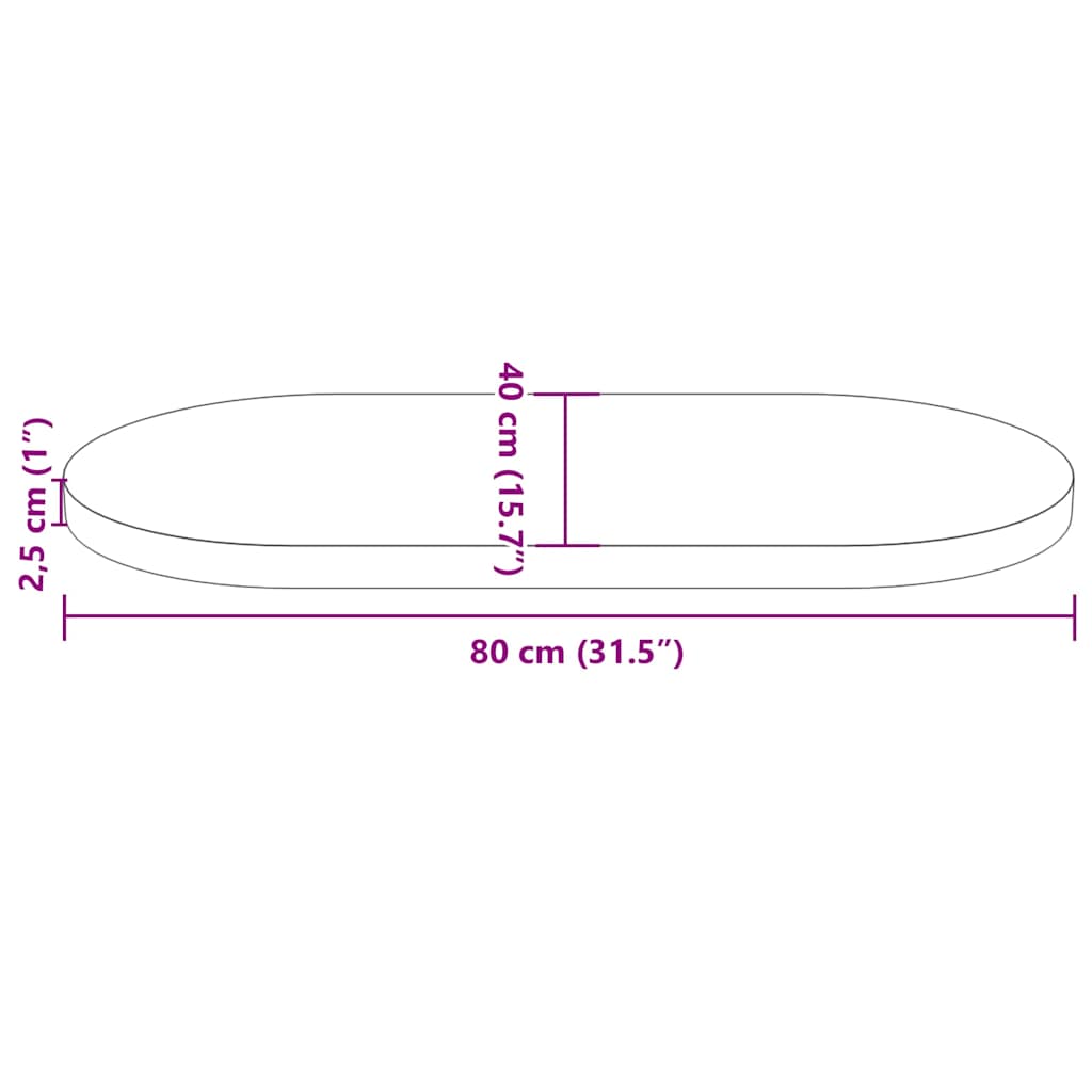 Solid Wood Pine Oval Table Top 80x40x2.5 cm - Elegant Design
