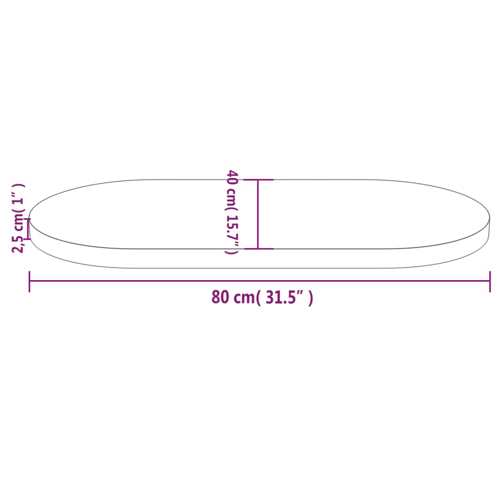 Oval Pine Wood Tabletop White 80x40x2.5 cm Solid Wood