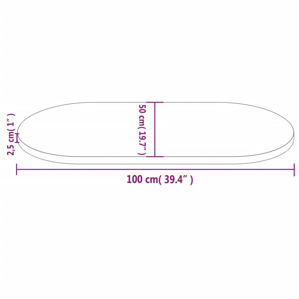 Oval Solid Pine Wood Table Top - White, 100x50x2.5 cm
