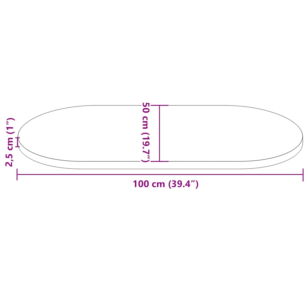 Oval Solid Pine Wood Table Top - White, 100x50x2.5 cm