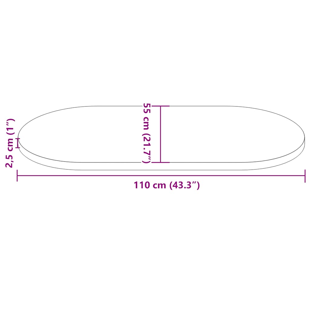Oval Solid Pine Wood Table Top, White, 110x55x2.5 cm